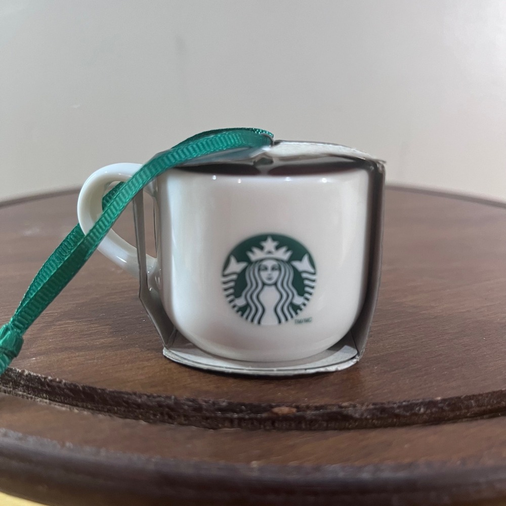 Starbucks Ornament Mini White Green Ceramic Espresso Cup Siren Logo 2025
